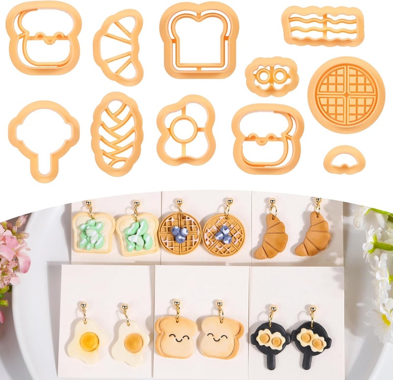 Puocaon Bread Polymer Clay Cutters - 11 Pcs Bakery Cutters for Polymer Clay Jewelry, Dessert Breakfast Theme Cutter Earring Making Kit for Earring Making - Image 1